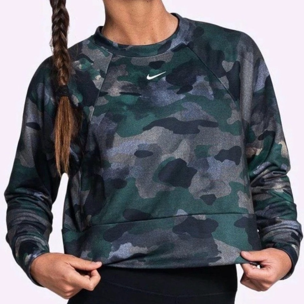 Nike Green & Black Camo Crewneck Sweatshirt Medium